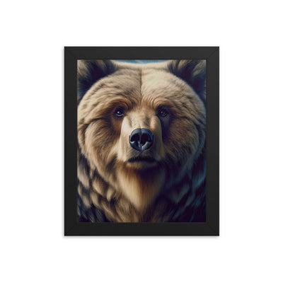 Foto eines Bären vor abstrakt gemalten Alpenbergen, Oberkörper im Fokus - Premium Poster mit Rahmen camping xxx yyy zzz 20.3 x 25.4 cm