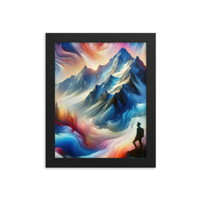 Foto eines abstrakt-expressionistischen Alpengemäldes mit Wanderersilhouette - Premium Poster mit Rahmen wandern xxx yyy zzz 20.3 x 25.4 cm