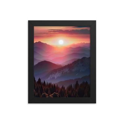 Foto der Alpenwildnis beim Sonnenuntergang, Himmel in warmen Orange-Tönen - Premium Poster mit Rahmen berge xxx yyy zzz 20.3 x 25.4 cm