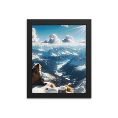 Foto der Alpen im Winter mit Bären auf dem Gipfel, glitzernder Neuschnee unter der Sonne - Premium Poster mit Rahmen camping xxx yyy zzz 20.3 x 25.4 cm