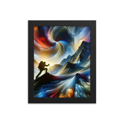 Foto der Alpen in abstrakten Farben mit Bergsteigersilhouette - Premium Poster mit Rahmen wandern xxx yyy zzz 20.3 x 25.4 cm