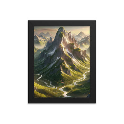Fotorealistisches Bild der Alpen mit österreichischer Flagge, scharfen Gipfeln und grünen Tälern - Enhanced Matte Paper Framed Poster berge xxx yyy zzz 20.3 x 25.4 cm