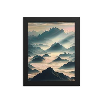 Foto der Alpen im Morgennebel, majestätische Gipfel ragen aus dem Nebel - Premium Poster mit Rahmen berge xxx yyy zzz 20.3 x 25.4 cm
