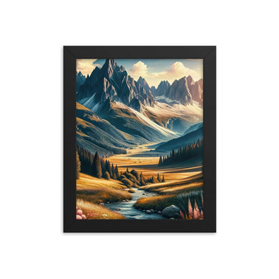 Quadratisches Kunstwerk der Alpen, majestätische Berge unter goldener Sonne - Premium Poster mit Rahmen berge xxx yyy zzz 20.3 x 25.4 cm