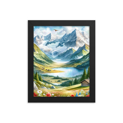 Quadratisches Aquarell der Alpen, Berge mit schneebedeckten Spitzen - Premium Poster mit Rahmen berge xxx yyy zzz 20.3 x 25.4 cm