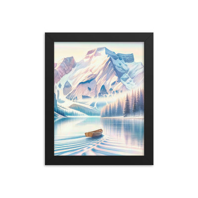 Aquarell eines klaren Alpenmorgens, Boot auf Bergsee in Pastelltönen - Premium Poster mit Rahmen berge xxx yyy zzz 20.3 x 25.4 cm