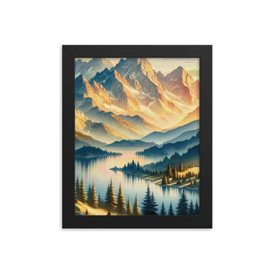 Aquarell der Alpenpracht bei Sonnenuntergang, Berge im goldenen Licht - Premium Poster mit Rahmen berge xxx yyy zzz 20.3 x 25.4 cm