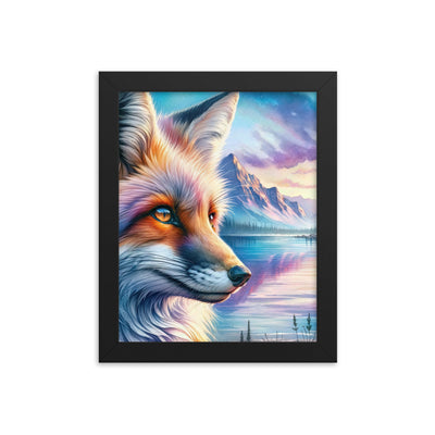 Aquarellporträt eines Fuchses im Dämmerlicht am Bergsee - Premium Poster mit Rahmen camping xxx yyy zzz 20.3 x 25.4 cm