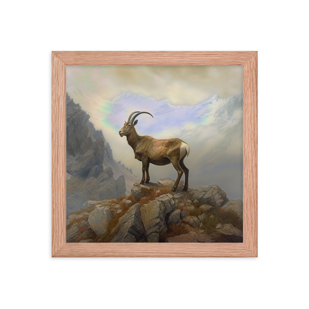 Steinbock am Berg - Wunderschöne Malerei - Premium Poster mit Rahmen berge xxx Red Oak 25.4 x 25.4 cm