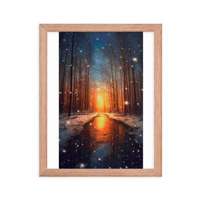 Bäume im Winter, Schnee, Sonnenaufgang und Fluss - Premium Poster mit Rahmen camping xxx Red Oak 27.9 x 35.6 cm