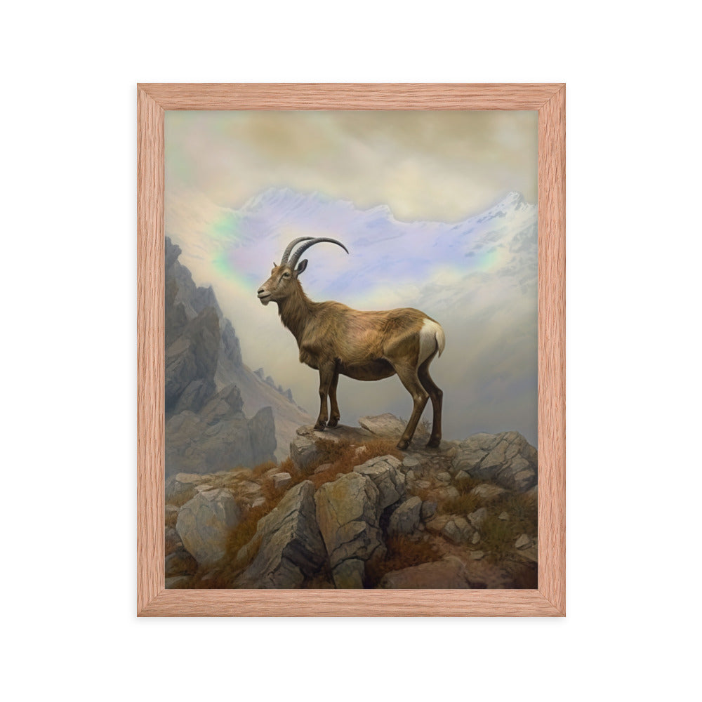 Steinbock am Berg - Wunderschöne Malerei - Premium Poster mit Rahmen berge xxx Red Oak 27.9 x 35.6 cm