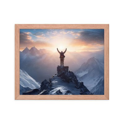 Mann auf der Spitze eines Berges - Landschaftsmalerei - Premium Poster mit Rahmen berge xxx Red Oak 27.9 x 35.6 cm