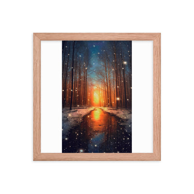 Bäume im Winter, Schnee, Sonnenaufgang und Fluss - Premium Poster mit Rahmen camping xxx Red Oak 30.5 x 30.5 cm