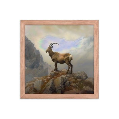 Steinbock am Berg - Wunderschöne Malerei - Premium Poster mit Rahmen berge xxx Red Oak 30.5 x 30.5 cm