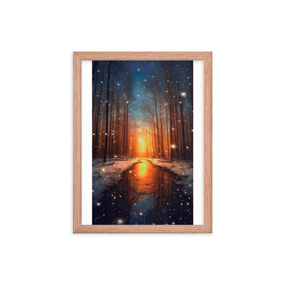 Bäume im Winter, Schnee, Sonnenaufgang und Fluss - Premium Poster mit Rahmen camping xxx Red Oak 30.5 x 40.6 cm