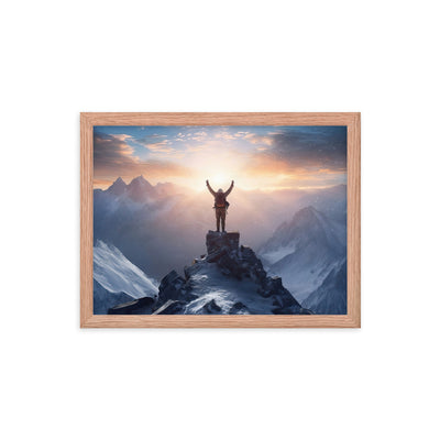 Mann auf der Spitze eines Berges - Landschaftsmalerei - Premium Poster mit Rahmen berge xxx Red Oak 30.5 x 40.6 cm