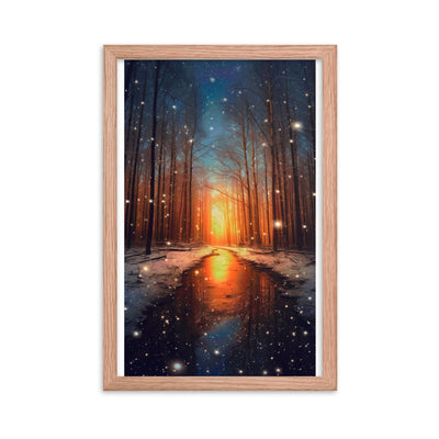 Bäume im Winter, Schnee, Sonnenaufgang und Fluss - Premium Poster mit Rahmen camping xxx Red Oak 30.5 x 45.7 cm