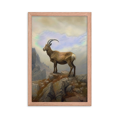 Steinbock am Berg - Wunderschöne Malerei - Premium Poster mit Rahmen berge xxx Red Oak 30.5 x 45.7 cm