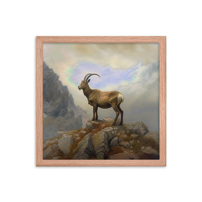 Steinbock am Berg - Wunderschöne Malerei - Premium Poster mit Rahmen berge xxx Red Oak 35.6 x 35.6 cm