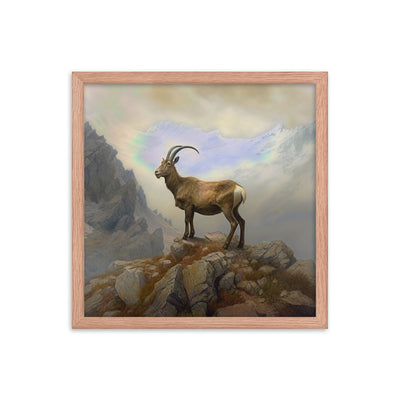 Steinbock am Berg - Wunderschöne Malerei - Premium Poster mit Rahmen berge xxx Red Oak 40.6 x 40.6 cm