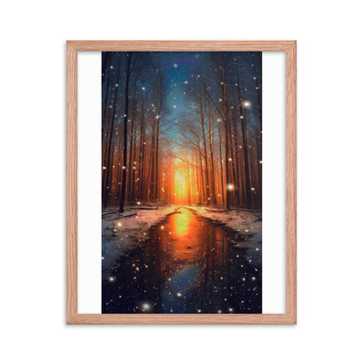 Bäume im Winter, Schnee, Sonnenaufgang und Fluss - Premium Poster mit Rahmen camping xxx Red Oak 40.6 x 50.8 cm