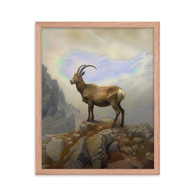 Steinbock am Berg - Wunderschöne Malerei - Premium Poster mit Rahmen berge xxx Red Oak 40.6 x 50.8 cm