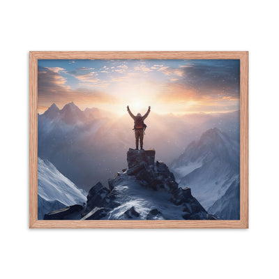 Mann auf der Spitze eines Berges - Landschaftsmalerei - Premium Poster mit Rahmen berge xxx Red Oak 40.6 x 50.8 cm
