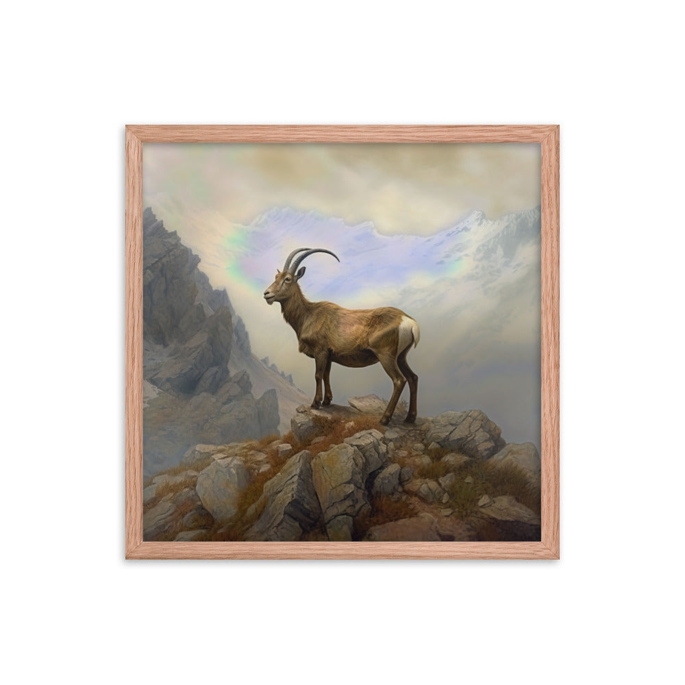 Steinbock am Berg - Wunderschöne Malerei - Premium Poster mit Rahmen berge xxx Red Oak 45.7 x 45.7 cm