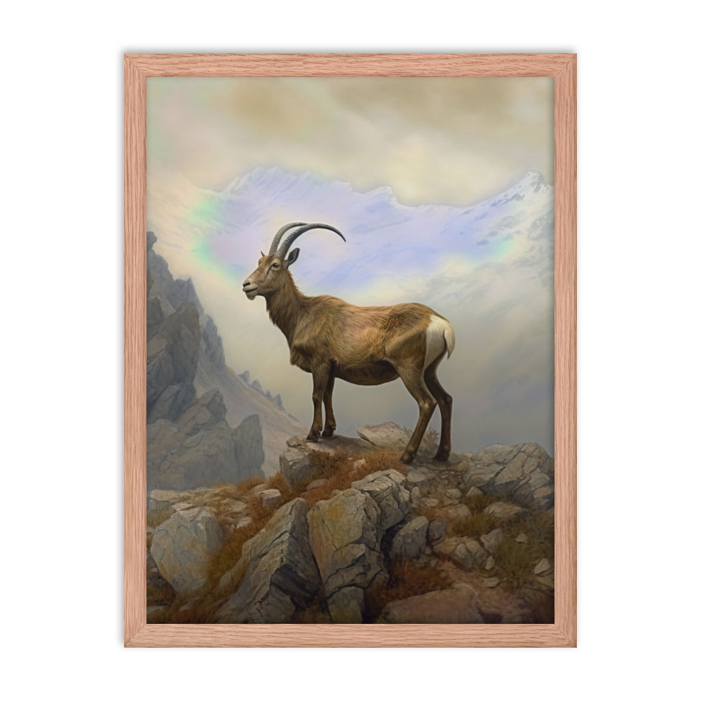 Steinbock am Berg - Wunderschöne Malerei - Premium Poster mit Rahmen berge xxx Red Oak 45.7 x 61 cm