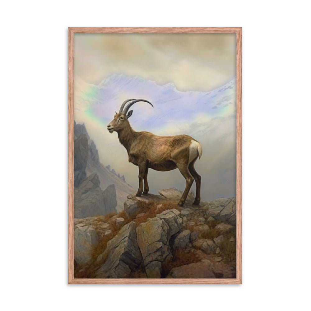 Steinbock am Berg - Wunderschöne Malerei - Premium Poster mit Rahmen berge xxx Red Oak 61 x 91.4 cm