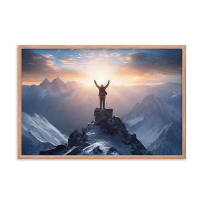 Mann auf der Spitze eines Berges - Landschaftsmalerei - Premium Poster mit Rahmen berge xxx Red Oak 61 x 91.4 cm