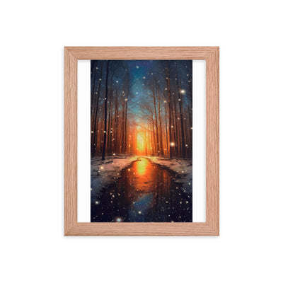 Bäume im Winter, Schnee, Sonnenaufgang und Fluss - Premium Poster mit Rahmen camping xxx Red Oak 20.3 x 25.4 cm