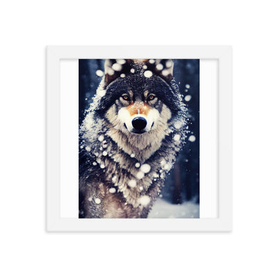 Wolf im Schnee - Episches Foto - Premium Poster mit Rahmen camping xxx 25.4 x 25.4 cm