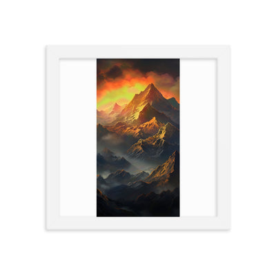 Wunderschöne Himalaya Gebirge im Nebel und Sonnenuntergang - Malerei - Premium Poster mit Rahmen berge xxx 25.4 x 25.4 cm