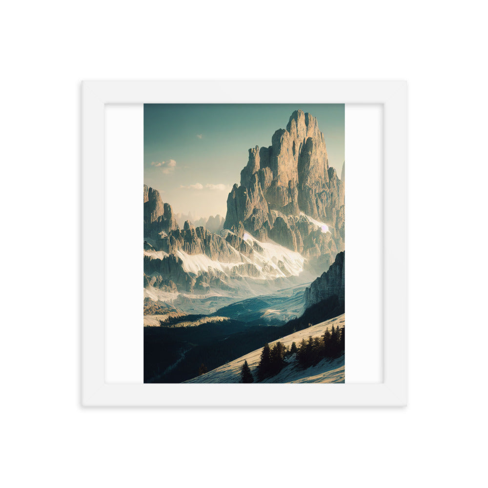 Dolomiten - Landschaftsmalerei - Premium Poster mit Rahmen berge xxx 25.4 x 25.4 cm