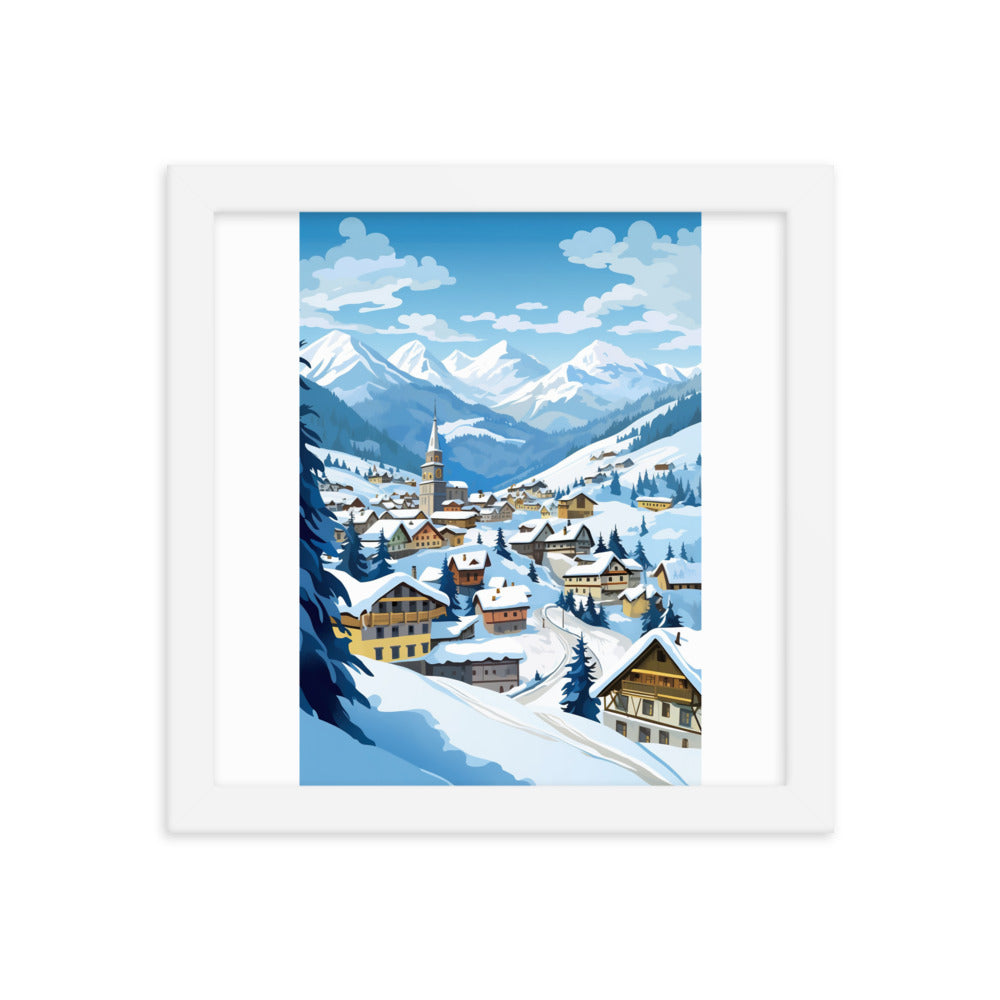 Kitzbühl - Berge und Schnee - Landschaftsmalerei - Premium Poster mit Rahmen ski xxx 25.4 x 25.4 cm