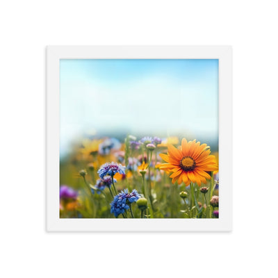 Foto von Blumen im Sonnenschein - Nahaufnahme - Premium Poster mit Rahmen camping xxx 25.4 x 25.4 cm