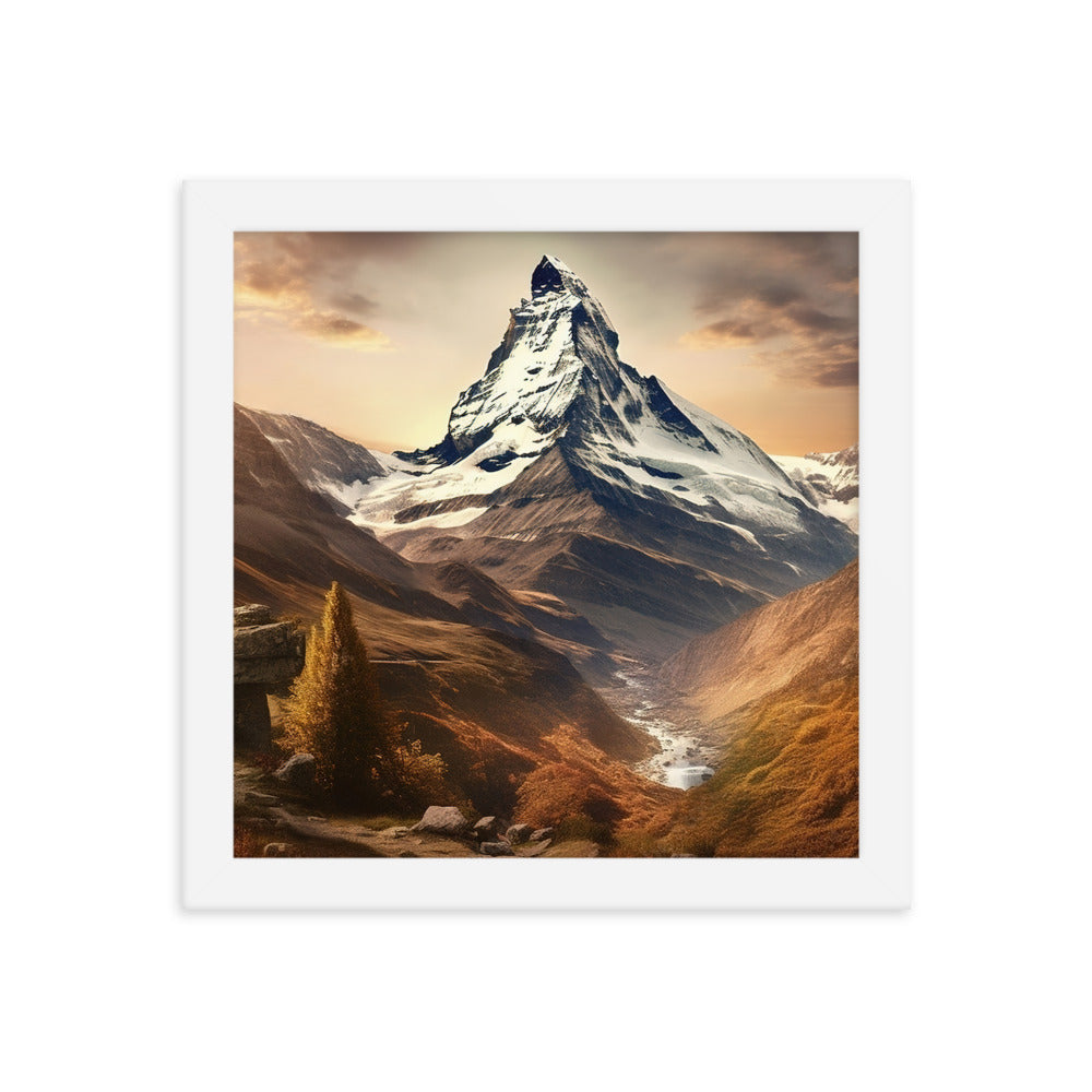 Matterhorn - Epische Malerei - Landschaft - Premium Poster mit Rahmen berge xxx 25.4 x 25.4 cm