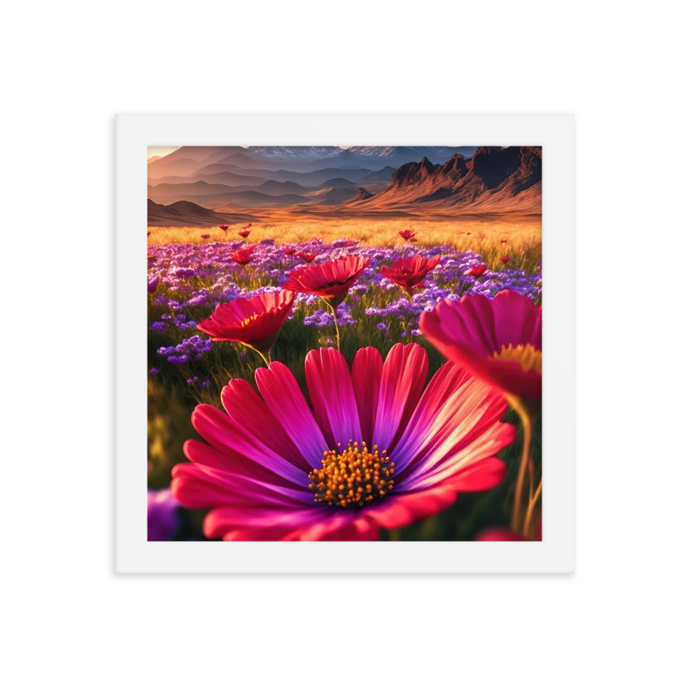 Wünderschöne Blumen und Berge im Hintergrund - Premium Poster mit Rahmen berge xxx 25.4 x 25.4 cm