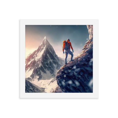 Bergsteiger auf Berg - Epische Malerei - Premium Poster mit Rahmen klettern xxx 25.4 x 25.4 cm