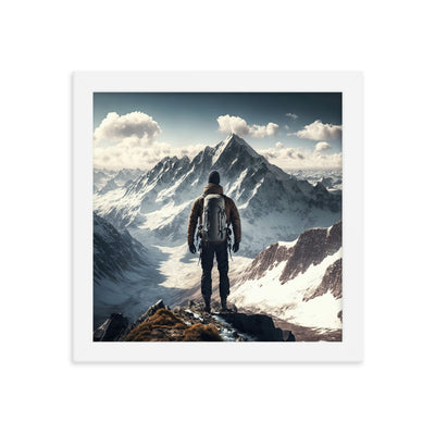 Wanderer auf Berg von hinten - Malerei - Premium Poster mit Rahmen berge xxx 25.4 x 25.4 cm