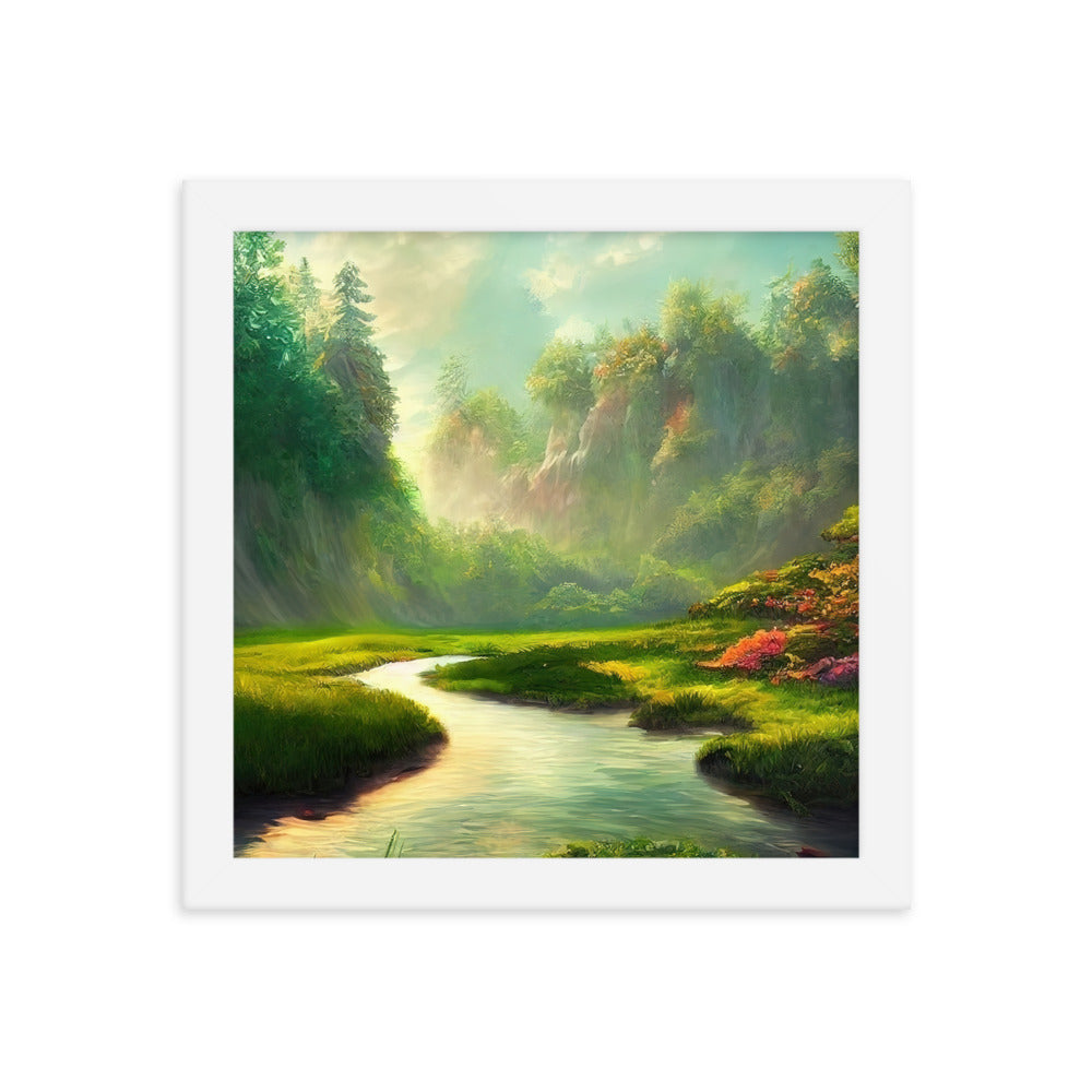 Bach im tropischen Wald - Landschaftsmalerei - Premium Poster mit Rahmen camping xxx 25.4 x 25.4 cm
