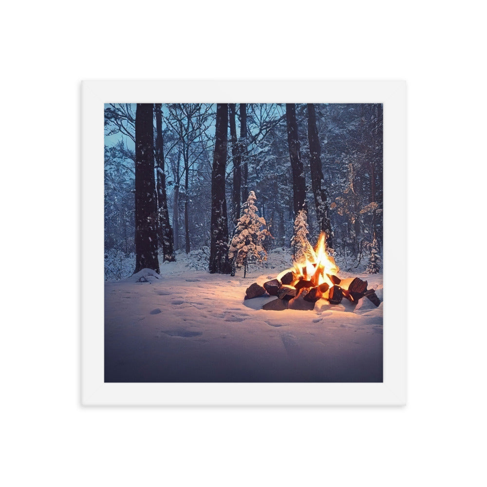 Lagerfeuer im Winter - Camping Foto - Premium Poster mit Rahmen camping xxx 25.4 x 25.4 cm