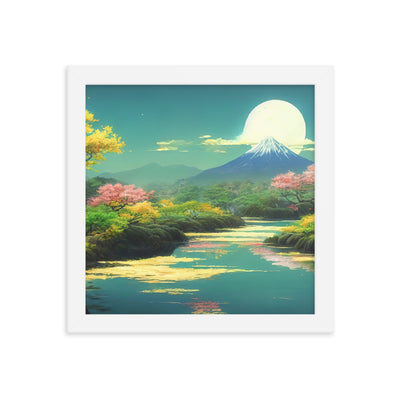 Berg, See und Wald mit pinken Bäumen - Landschaftsmalerei - Premium Poster mit Rahmen berge xxx 25.4 x 25.4 cm