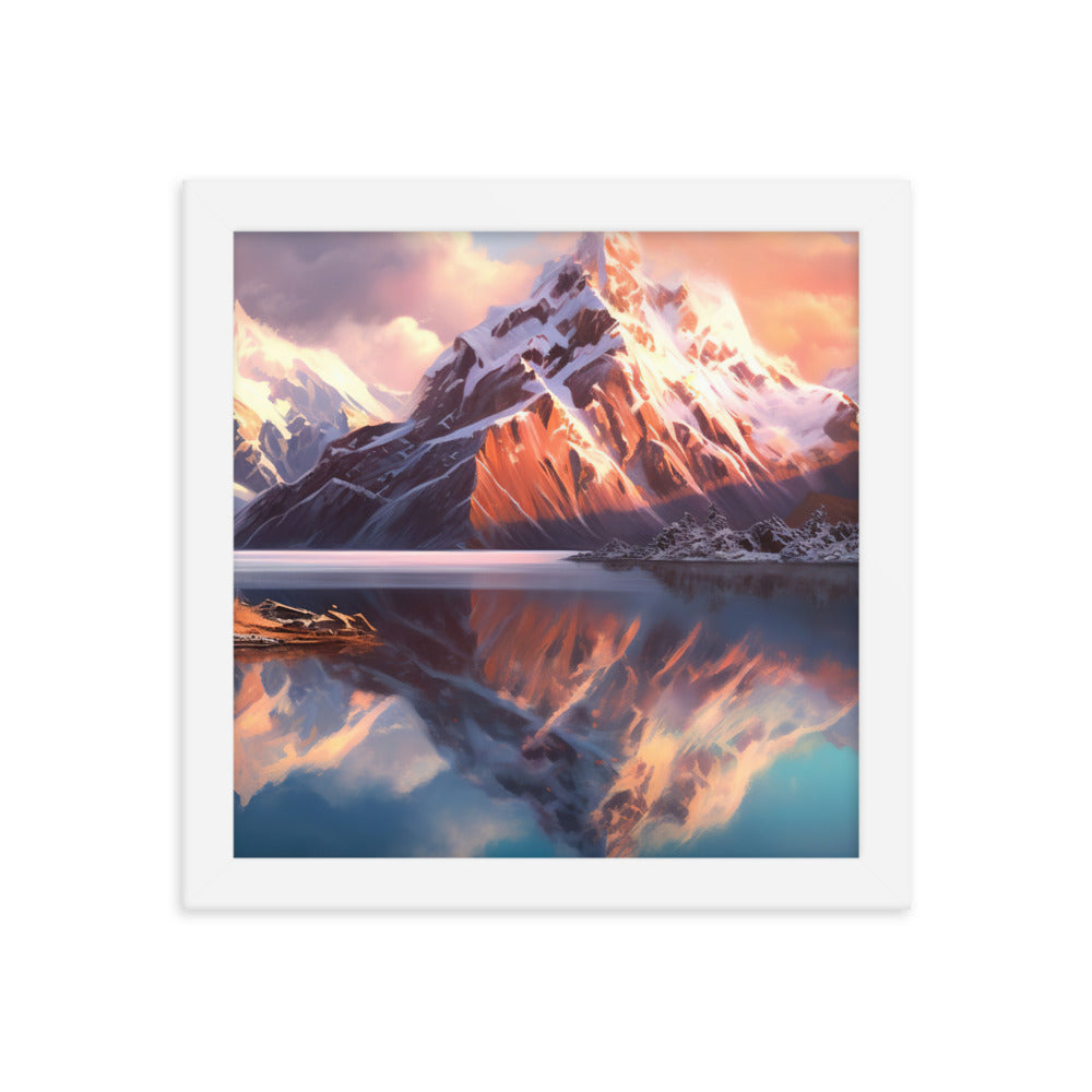 Berg und Bergsee - Landschaftsmalerei - Premium Poster mit Rahmen berge xxx 25.4 x 25.4 cm