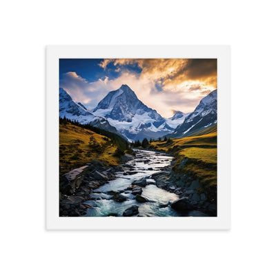 Berge und steiniger Bach - Epische Stimmung - Premium Poster mit Rahmen berge xxx 25.4 x 25.4 cm
