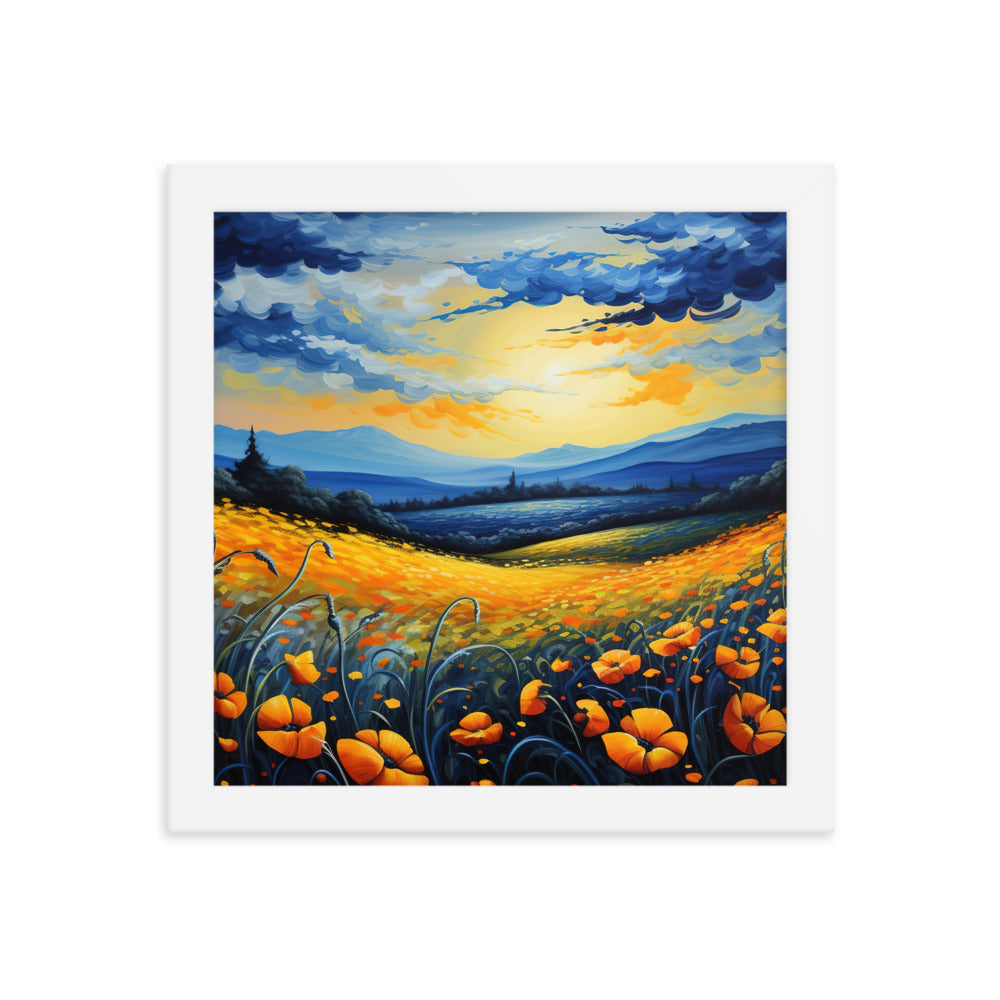 Berglandschaft mit schönen gelben Blumen - Landschaftsmalerei - Premium Poster mit Rahmen berge xxx 25.4 x 25.4 cm