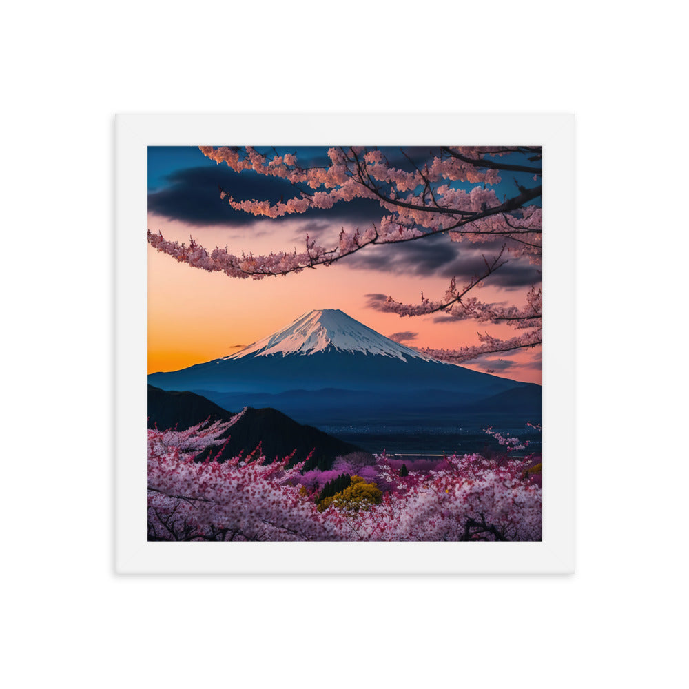 Berg - Pinke Bäume und Blumen - Premium Poster mit Rahmen berge xxx 25.4 x 25.4 cm