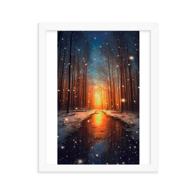 Bäume im Winter, Schnee, Sonnenaufgang und Fluss - Premium Poster mit Rahmen camping xxx Weiß 27.9 x 35.6 cm