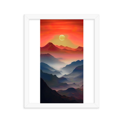 Sonnteruntergang, Gebirge und Nebel - Landschaftsmalerei - Premium Poster mit Rahmen berge xxx 27.9 x 35.6 cm